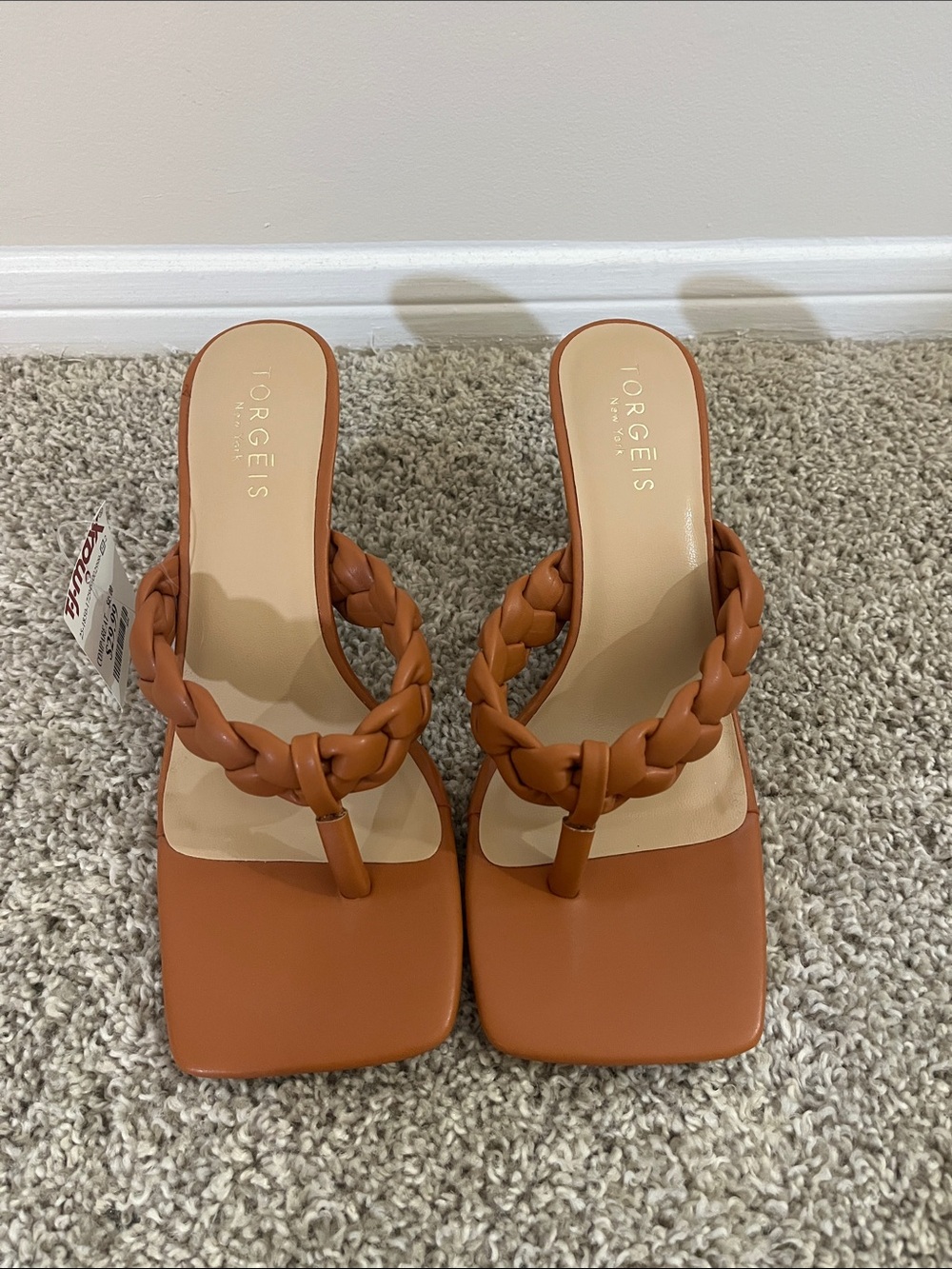 FORGEIS Braided T-Strap Sandals in Tan